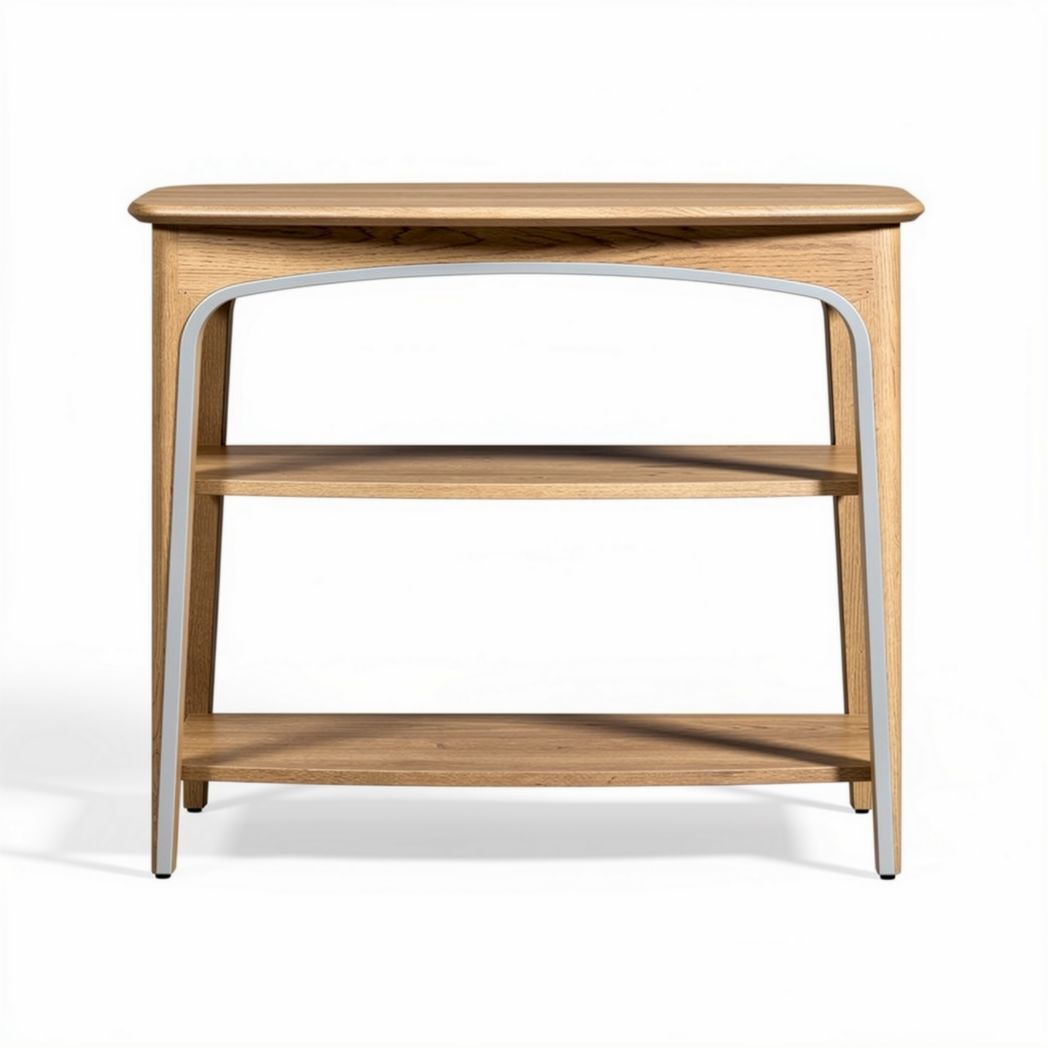 Wooden console table with two shelves and curved metal accents 90 x 40 x 75cm