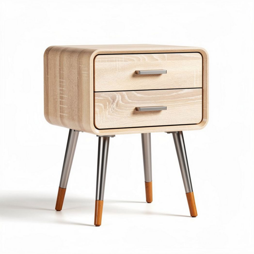 Wooden nightstand with two drawers and metal legs 45 x 40 x 55cm