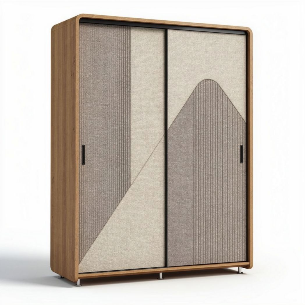 Wooden wardrobe with fabric panel doors 80 x 40 x 120cm for storage
