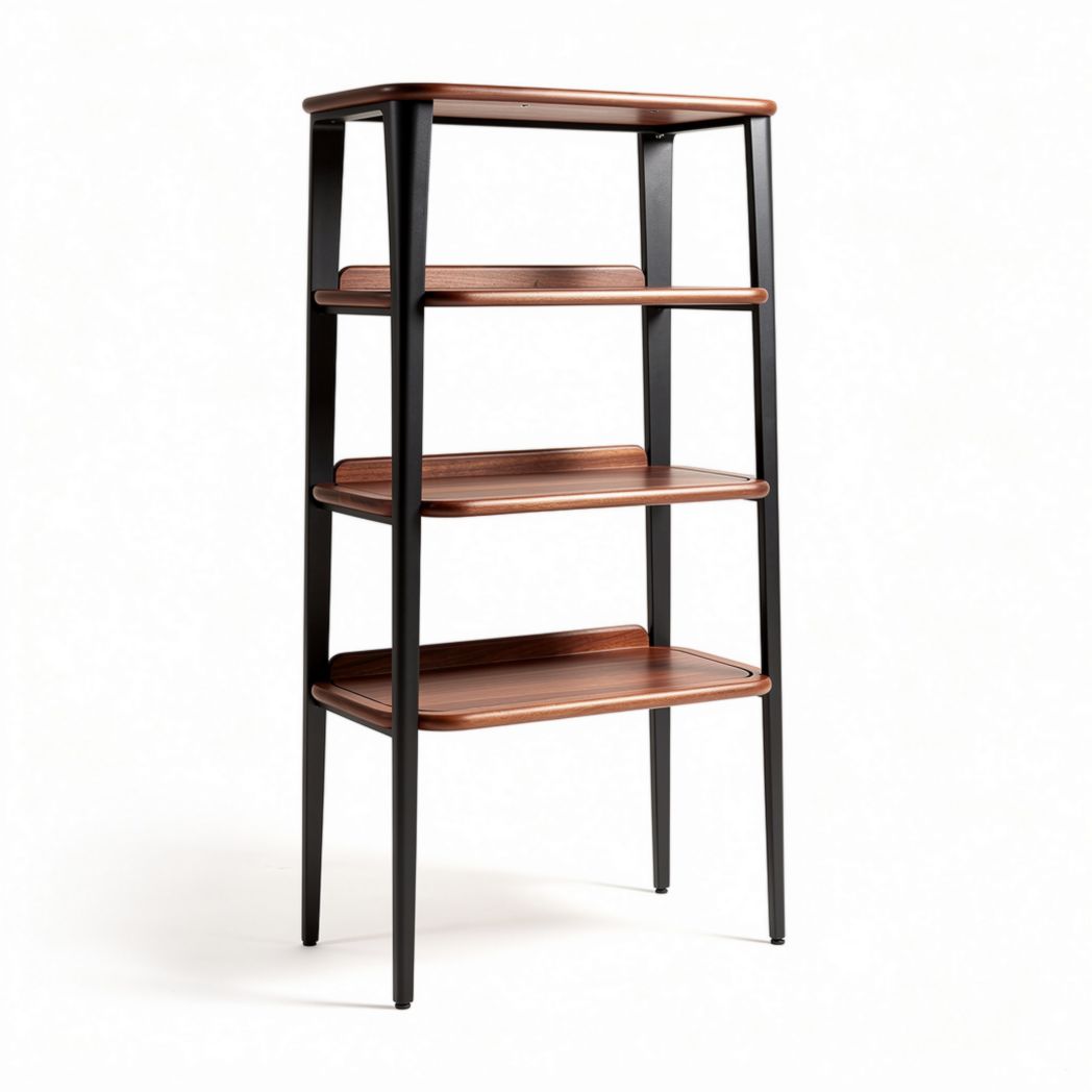 Wood and metal four-tier shelf unit for storage and display 90 x 50 x 120cm