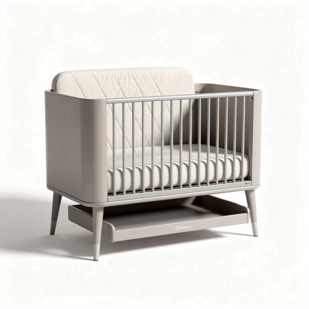 Wooden convertible crib with organic cotton mattress in natural finish 120 x 70 x 90cm