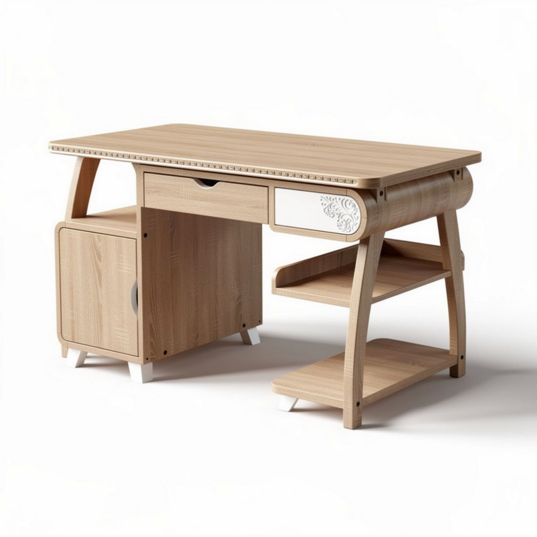 Wooden writing desk with storage drawer and shelving unit 120 x 60 x 75cm