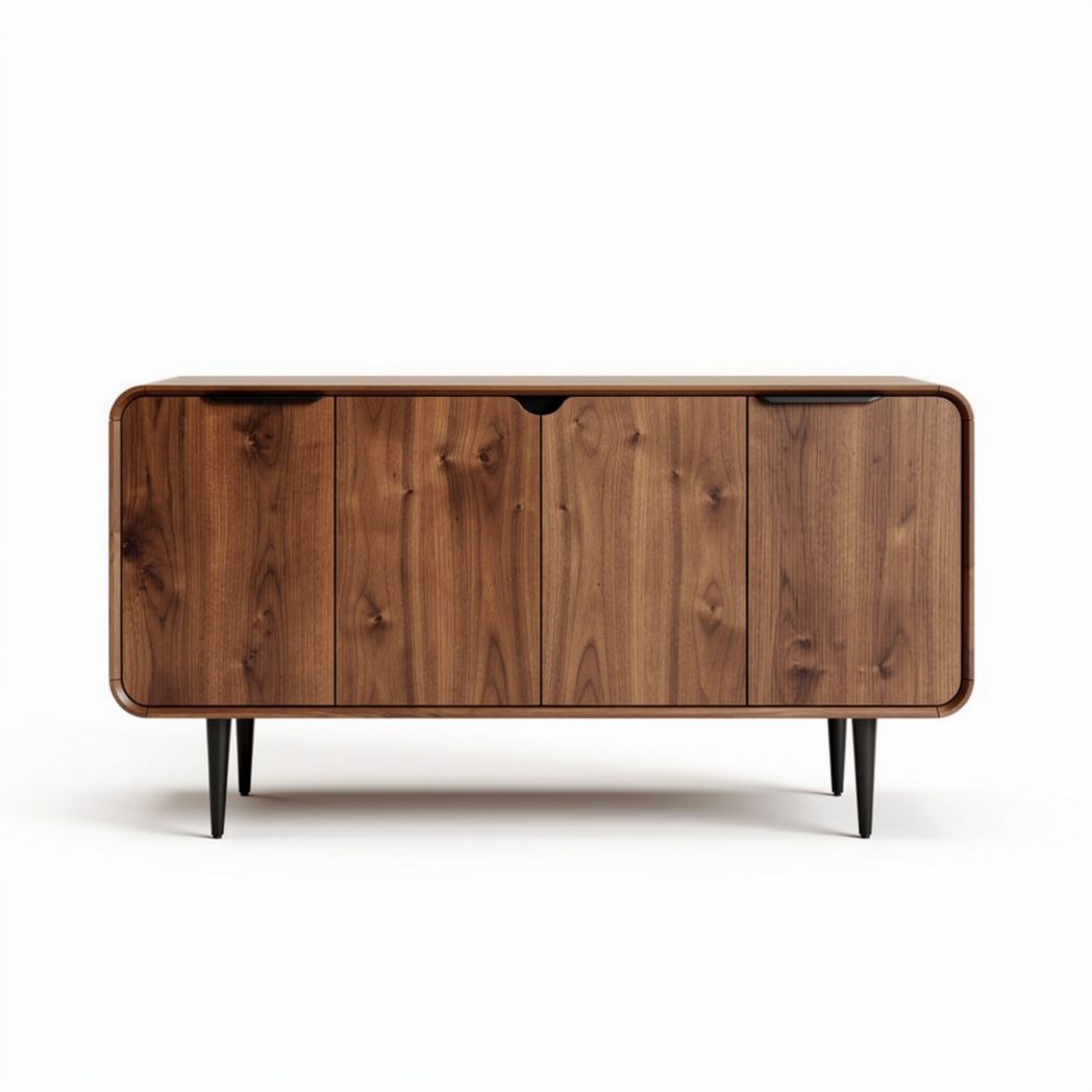 Walnut storage cabinet with three doors and legs 90 x 40 x 60cm