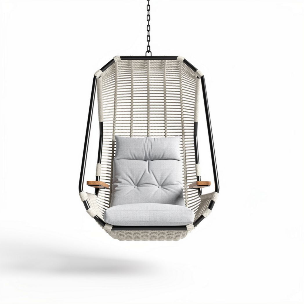 Hanging swing chair with cushioned seat and side table 90 x 80 x 120cm