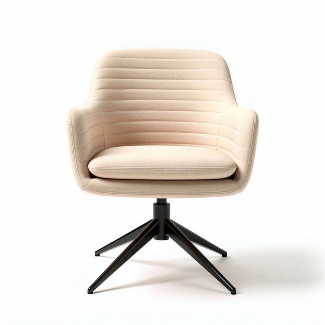 Textured fabric accent chair with adjustable swivel base in beige 60 x 60 x 80cm