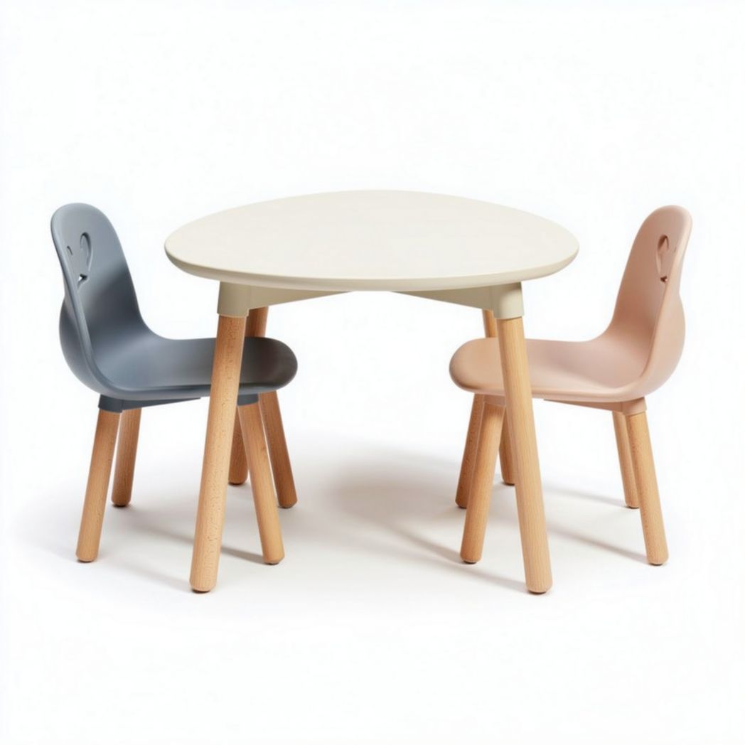Kids table and chair set in grey and natural wood 75 x 75 x 50cm